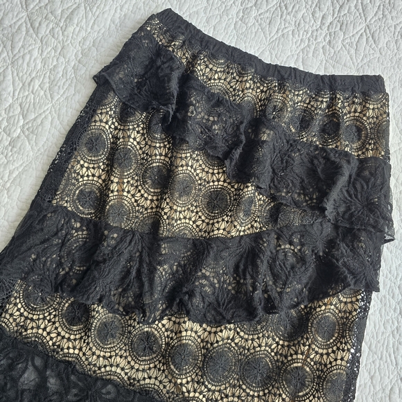 Adiva Crochet And Lace Ruffle Black Skirt With Curve Pointed Hem - Picture 2 of 10